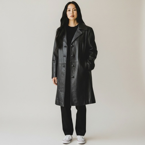 Wilson’s Vintage Leather Trench Coat Black Thinsulate Insulation Large L… - Picture 16 of 16